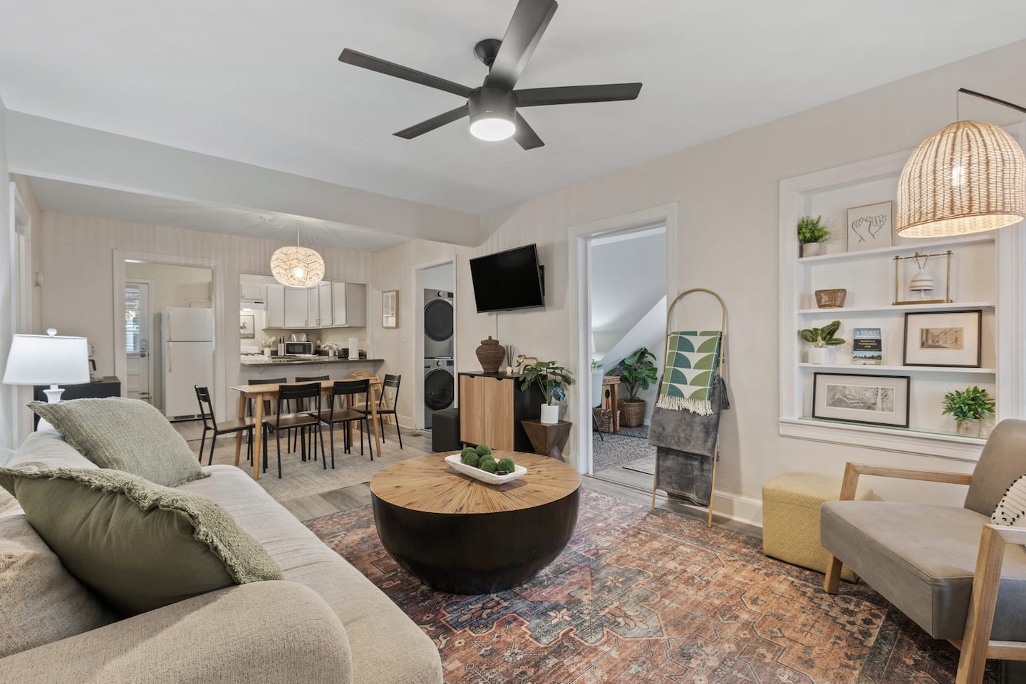 Renovated open living room at the Graham hot tub home in Memphis